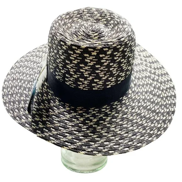 Black & White Straw Feather Fedora - Picture 5 of 13